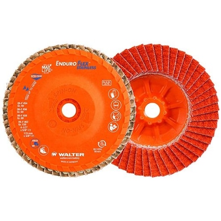 Ad Trustee Walter Surface Tec Flap Disc; 4-1/2 in. Dia; 5/8 in.-11 in. Arbor; 80 Grit; 13300RPM 06F458